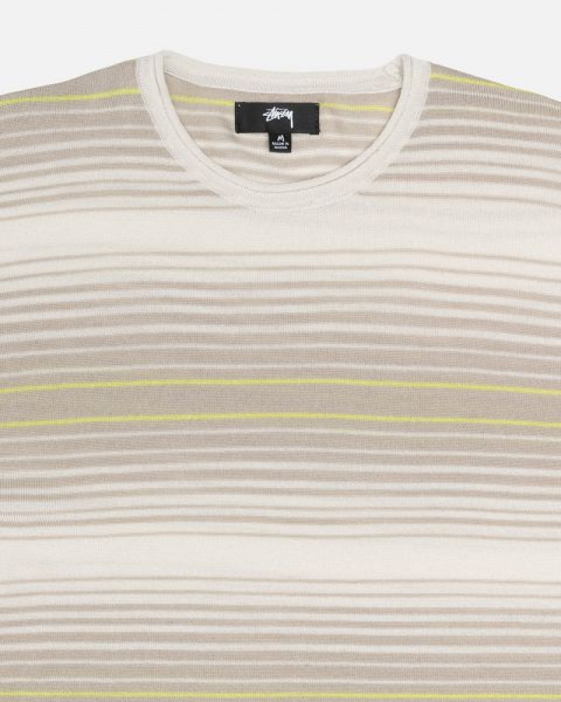 Beige Stussy Horizontal Stripe Sweaters | 2547ZDCMP