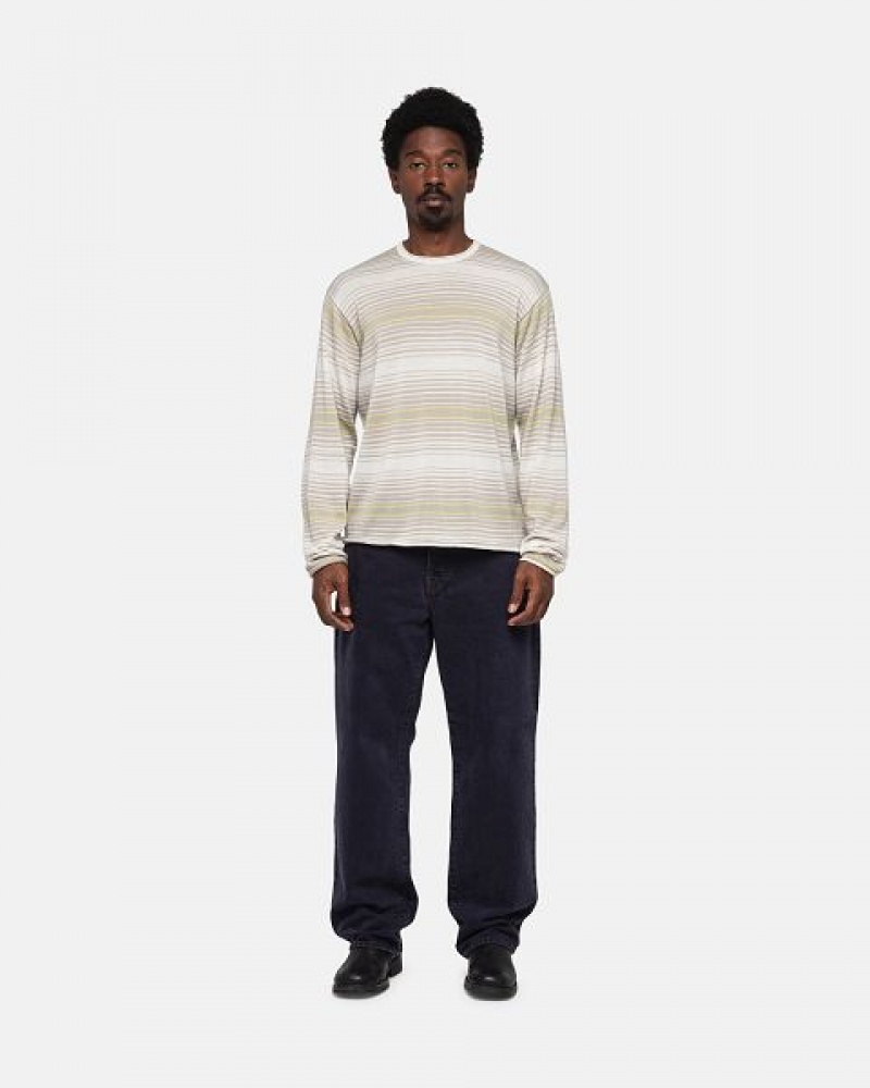 Beige Stussy Horizontal Stripe Sweaters | 2547ZDCMP