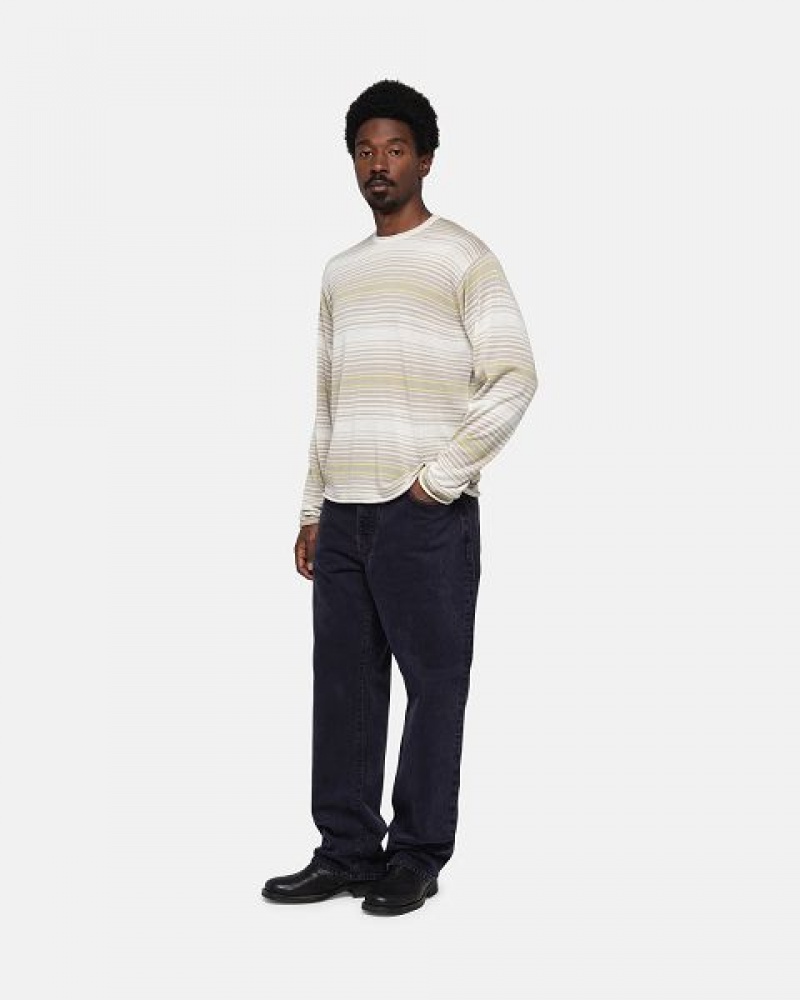 Beige Stussy Horizontal Stripe Sweaters | 2547ZDCMP