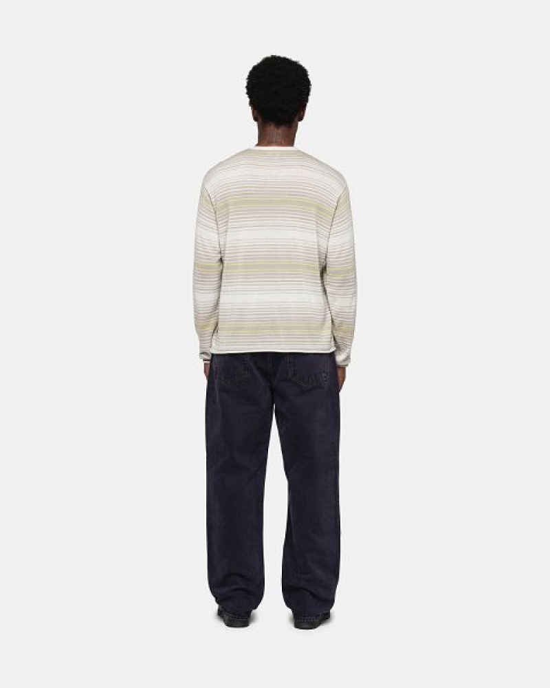 Beige Stussy Horizontal Stripe Sweaters | 2547ZDCMP