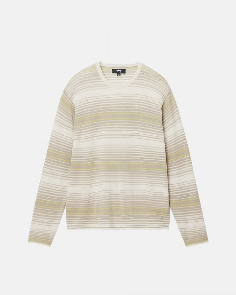 Beige Stussy Horizontal Stripe Sweaters | 2547ZDCMP