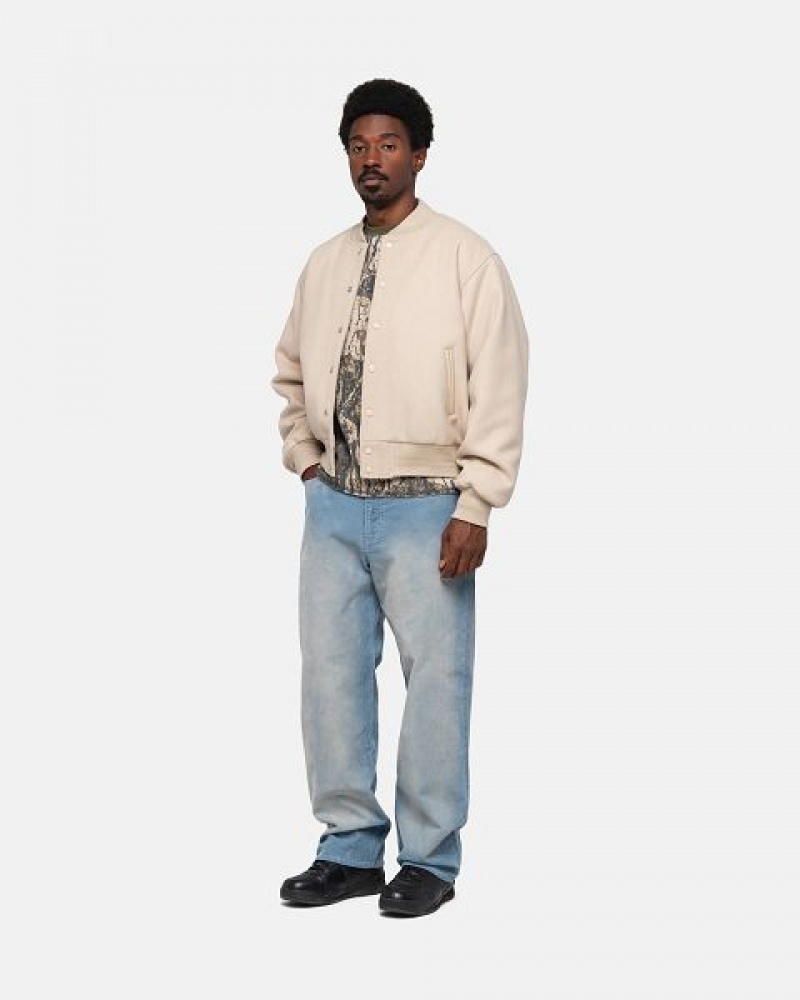 Beige Stussy Sport Melton Varsity Jackets | 3610ISHYT