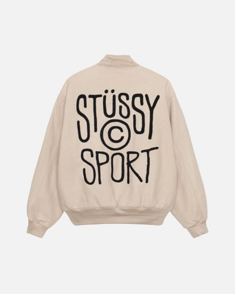 Beige Stussy Sport Melton Varsity Jackets | 3610ISHYT