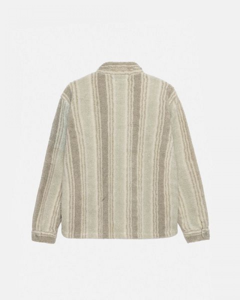 Beige Stussy Striped Sherpa Shirts | 8562YKUXH