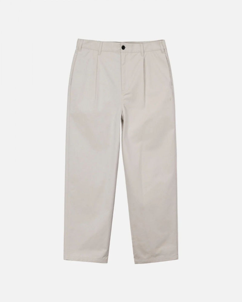 Beige Stussy Twill Volume Pleated Pants | 2501JRTHL