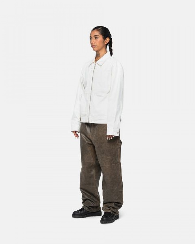 Beige Stussy Zip Work Overdyed Jackets | 6428SEAMC