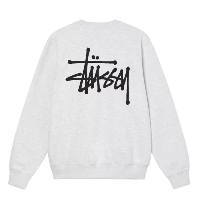 Beige / Black Stussy Basic Crew Sweatshirts | 1209KRHAL