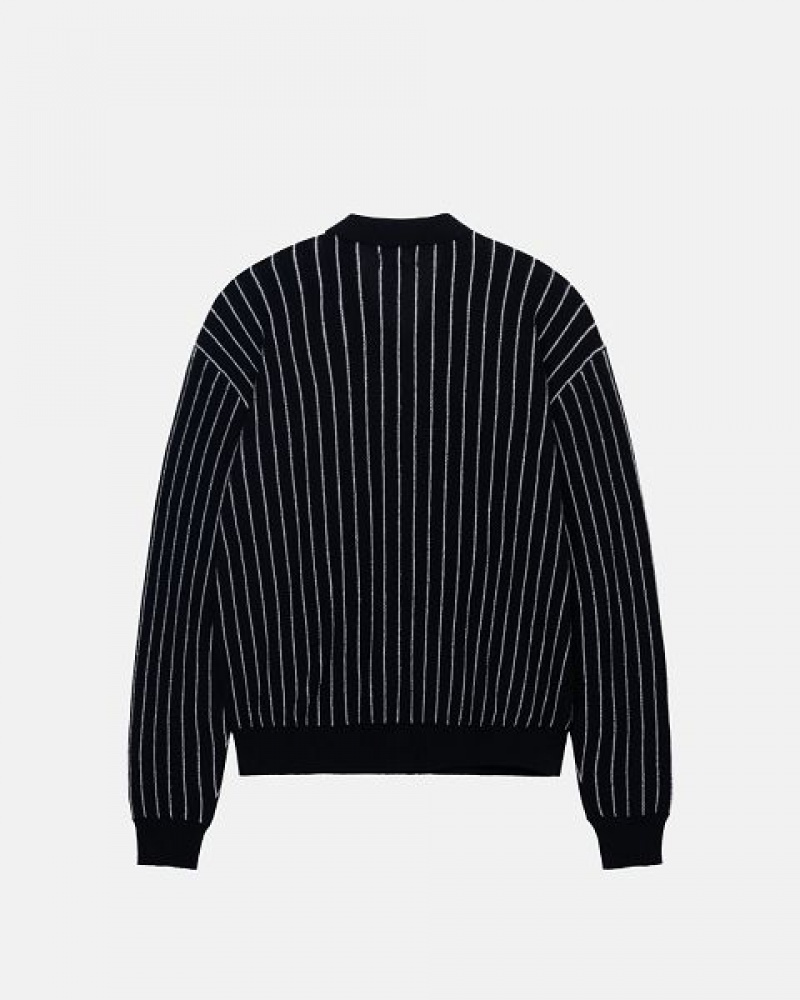 Black Stripes Stussy Light Weight Ls Zip Polo Shirts | 3510TXRGW