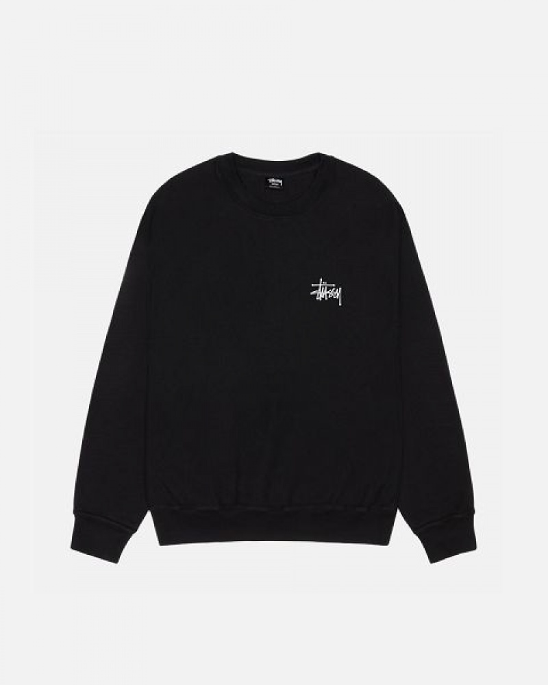 Black Stussy Basic Crew Pigment Dyed Sweatshirts | 8427VLEKY