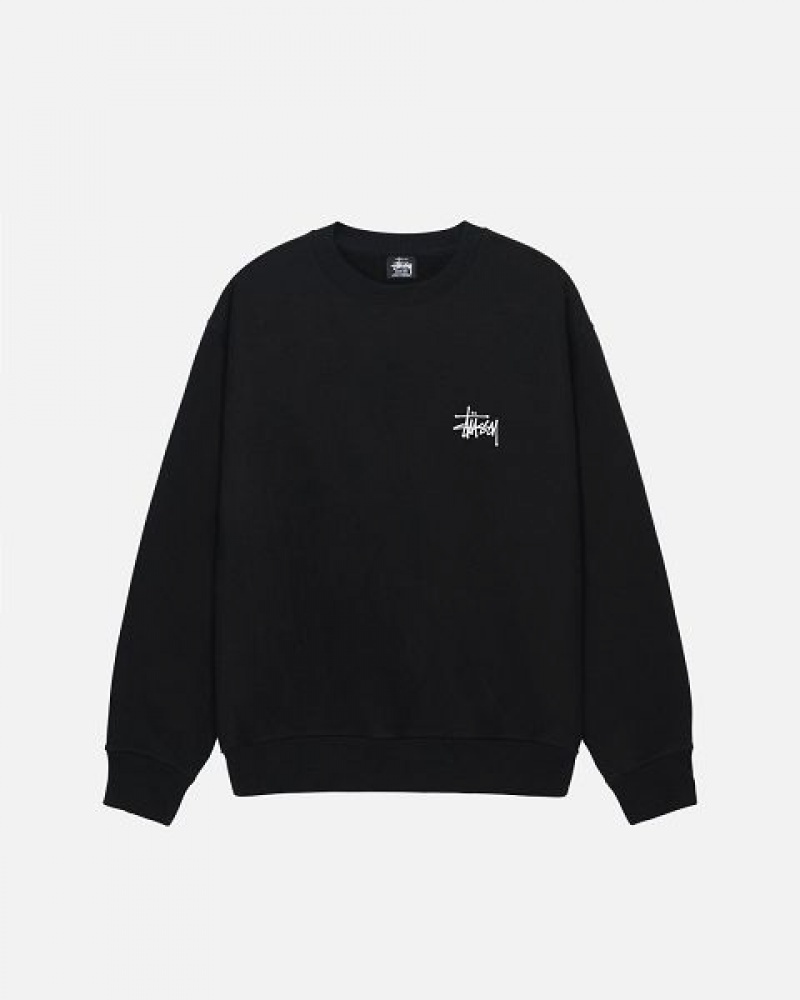 Black Stussy Basic Crew Sweatshirts | 7315RKFCO