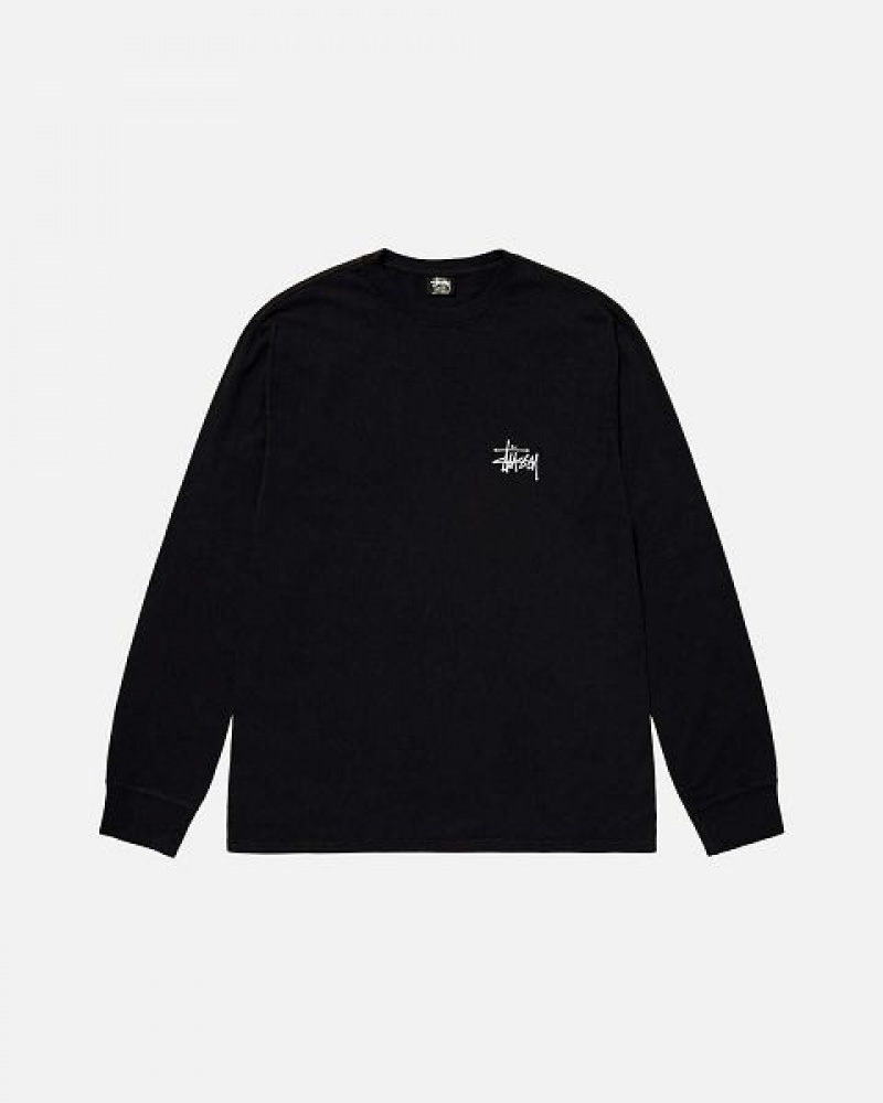 Black Stussy Basic Ls Sweatshirts | 1073HWBJM