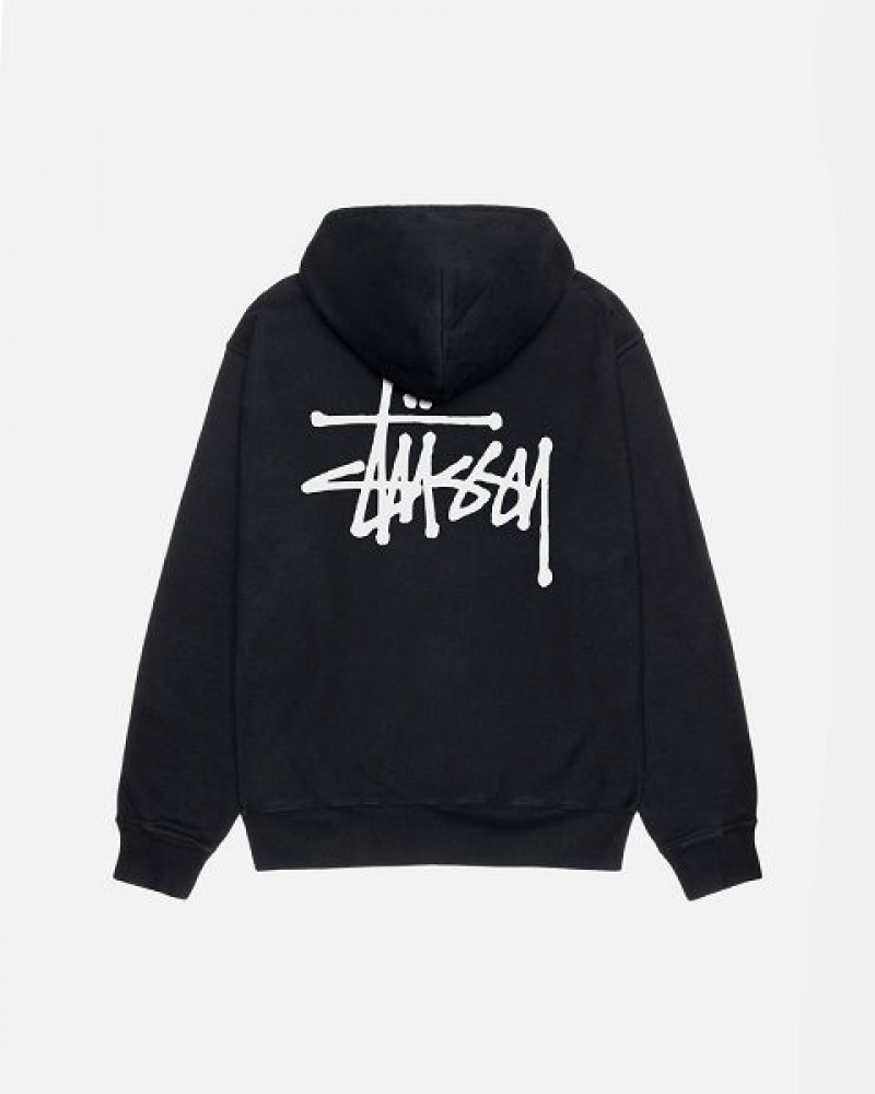 Black Stussy Basic Pigment Dyed Hoodie | 5681KPMCZ