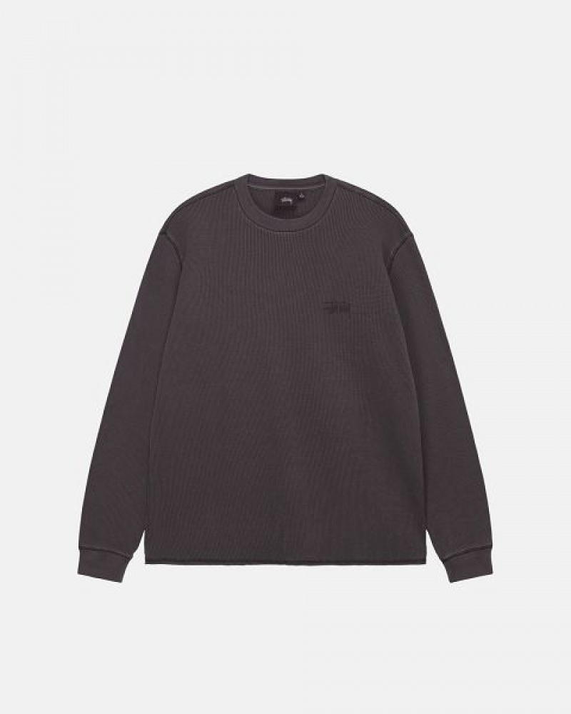 Black Stussy Basic Stock Ls Thermal Sweatshirts | 5036ZYARK