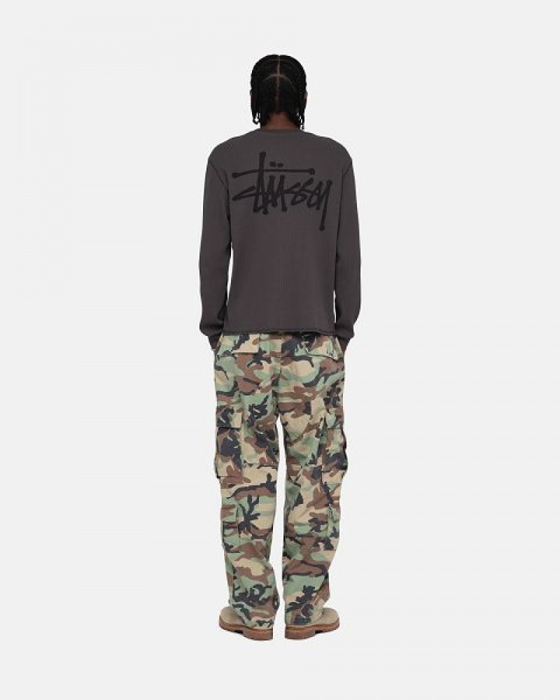 Black Stussy Basic Stock Ls Thermal Sweatshirts | 5036ZYARK