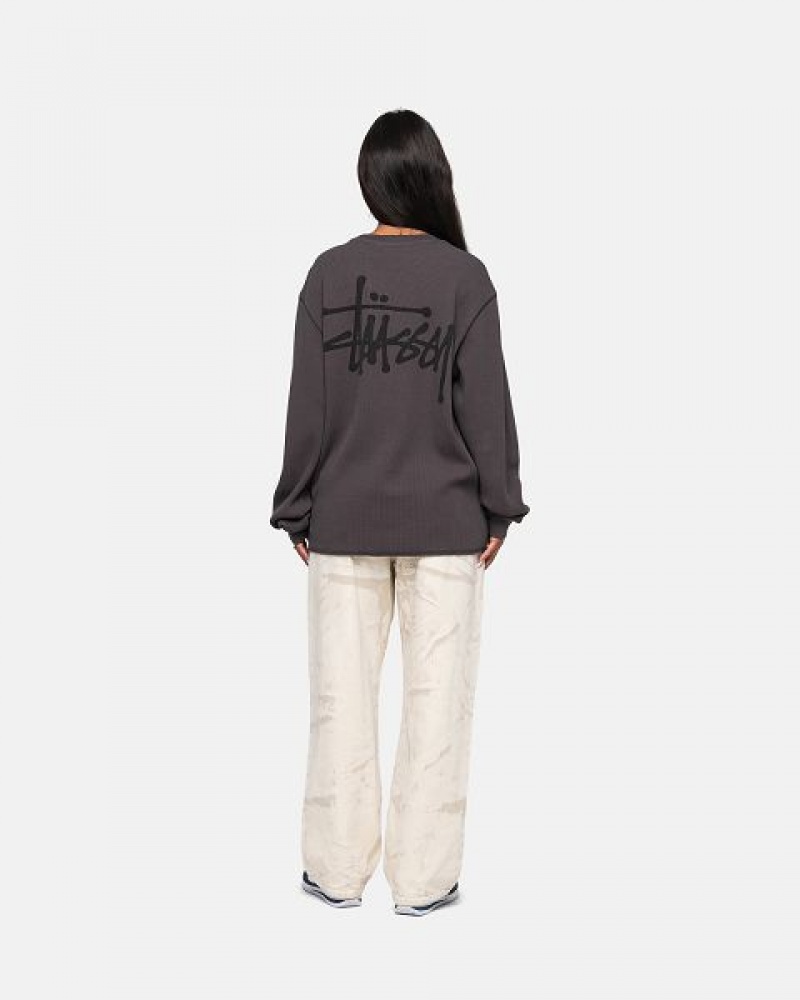 Black Stussy Basic Stock Ls Thermal Sweatshirts | 5036ZYARK