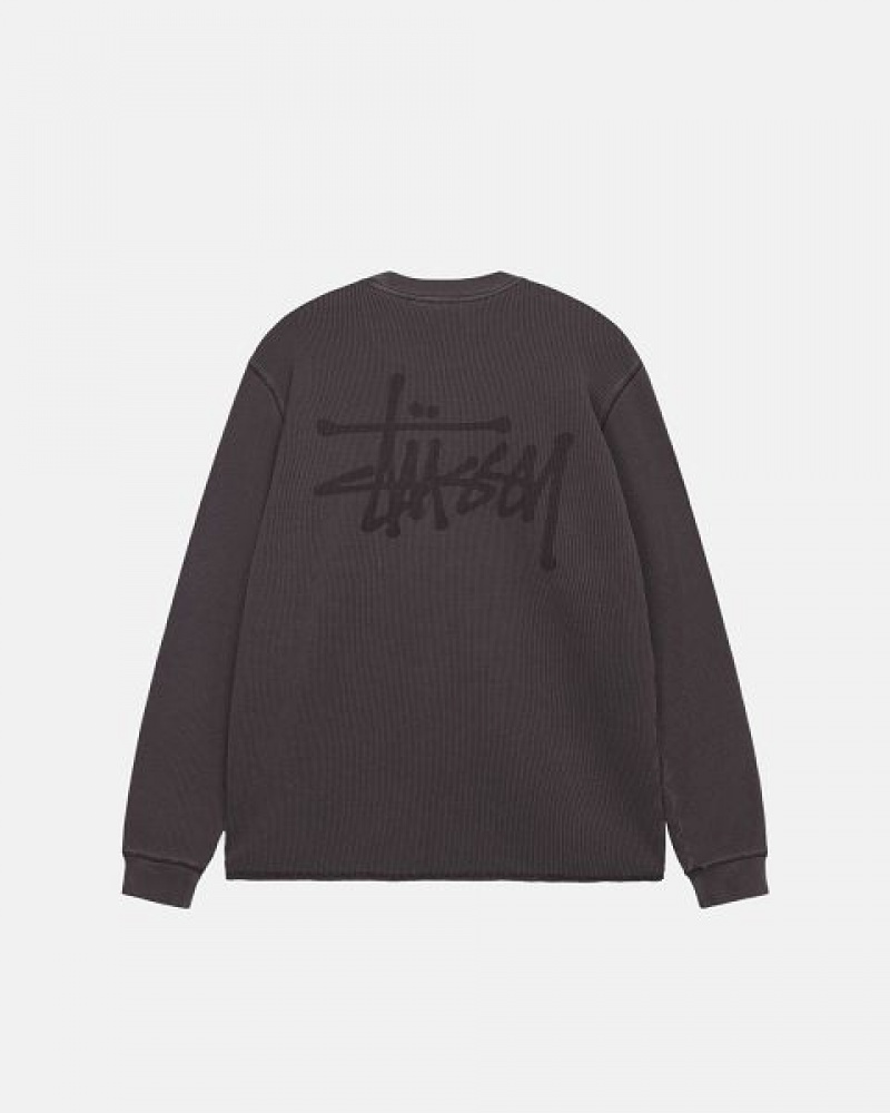 Black Stussy Basic Stock Ls Thermal Sweatshirts | 5036ZYARK