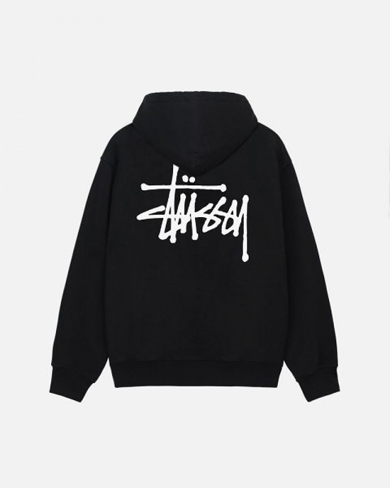 Black Stussy Basic Zip Hoodie | 9372THWYD