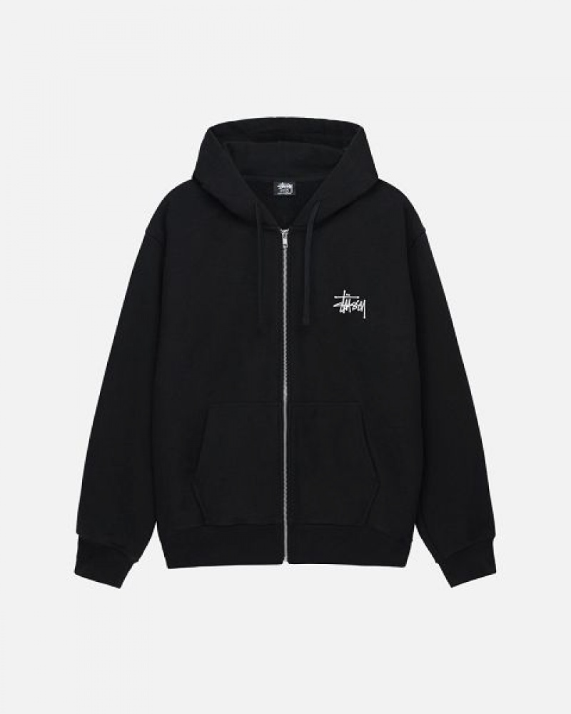 Black Stussy Basic Zip Hoodie | 9372THWYD