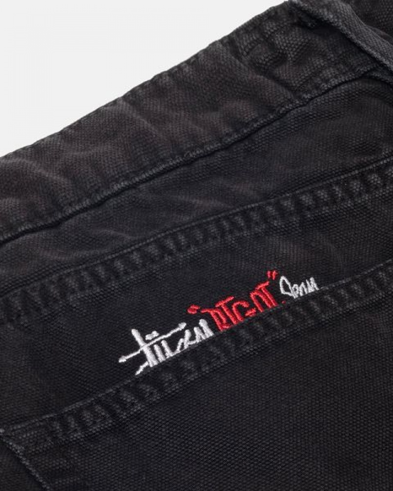 Black Stussy Big Ol' Washed Canvas Jeans | 4678TVZLJ