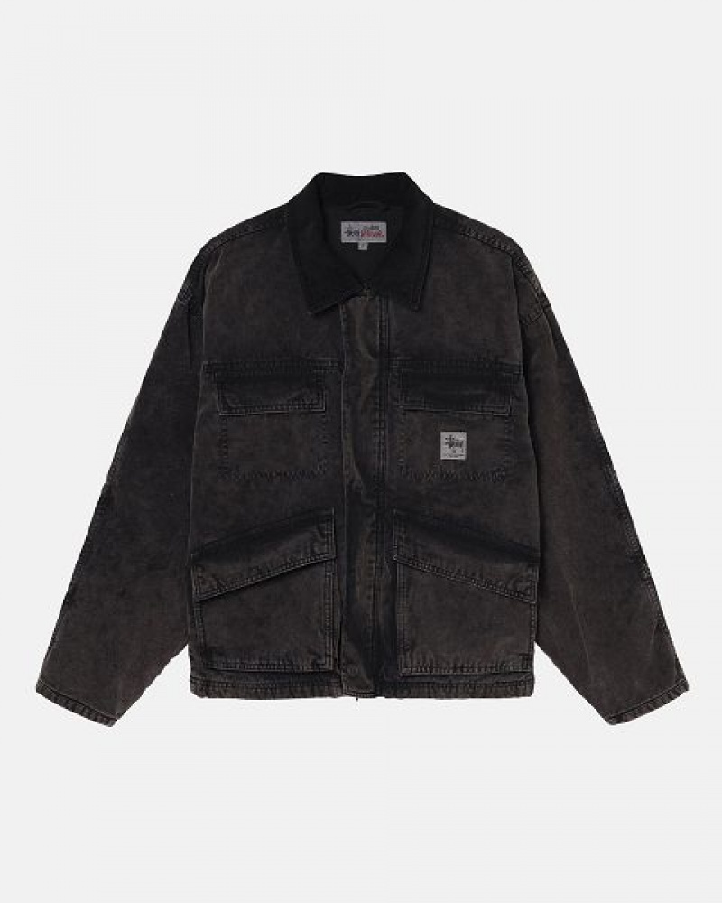 Black Stussy Boxy Fit Washed Canvas Shop Jackets | 4627BSGRH