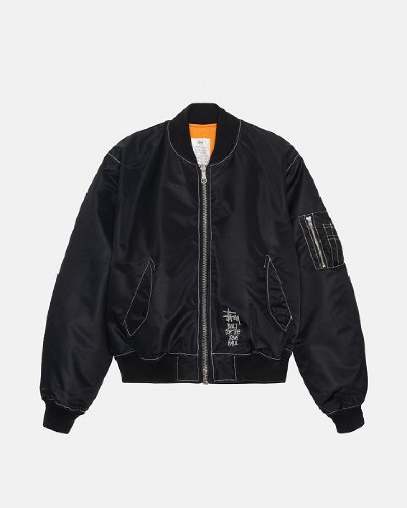 Black Stussy Built Reversible Bomber Jackets | 5298UFLNX