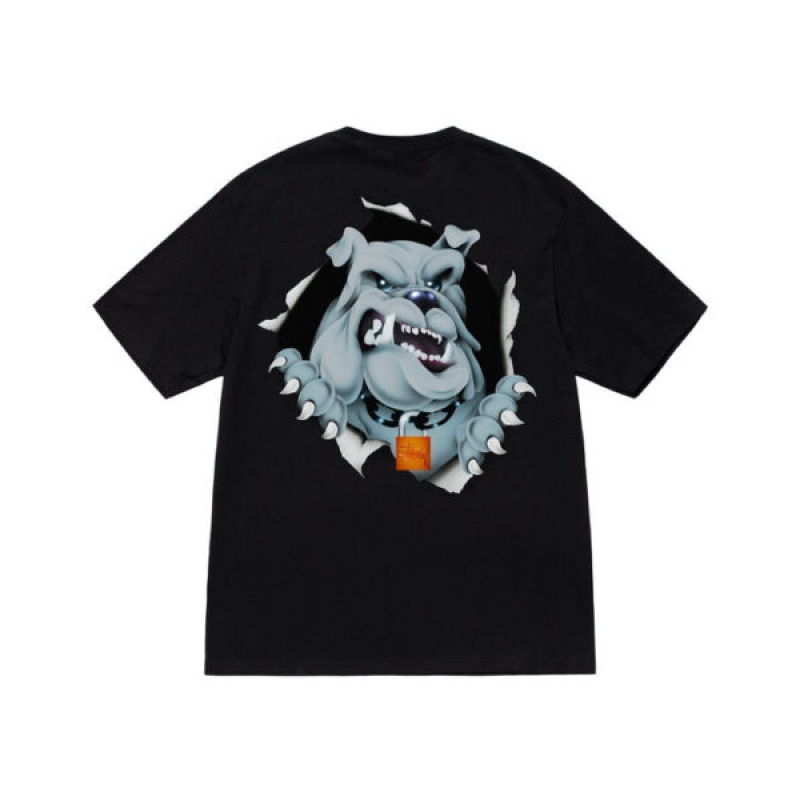 Black Stussy Bulldog Ripper T Shirts | 4720BRGFI