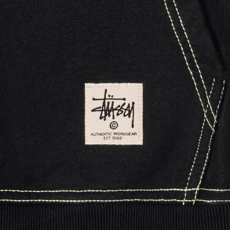 Black Stussy Contrast Stitch Label Hoodie | 9403LCMAF