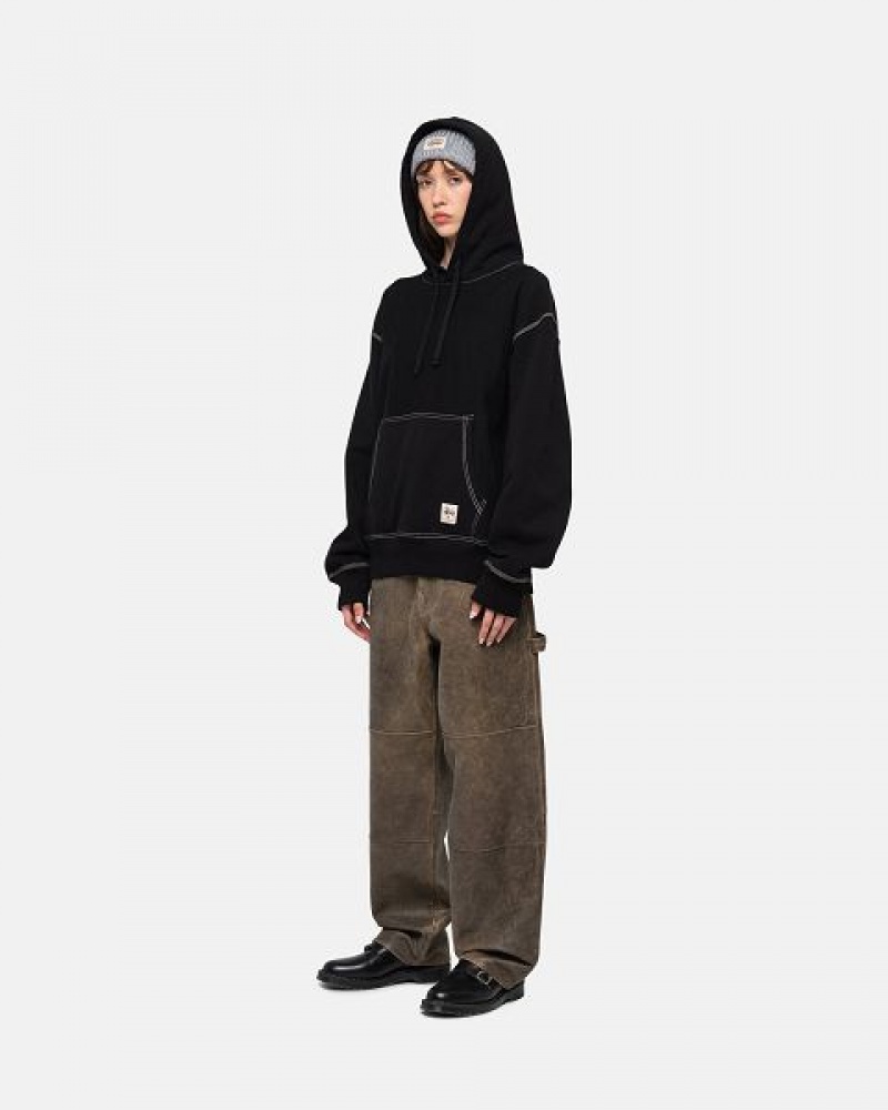 Black Stussy Contrast Stitch Label Hoodie | 9403LCMAF