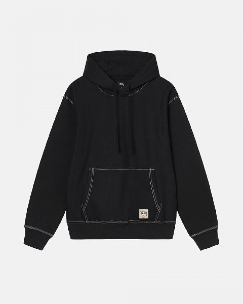 Black Stussy Contrast Stitch Label Hoodie | 9403LCMAF