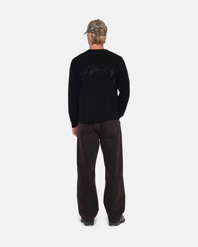 Black Stussy Football Sweaters | 9031IXKJR