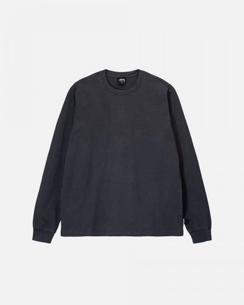 Black Stussy Heavyweight Pigment Dyed Ls Crew Sweatshirts | 1685HFBCP