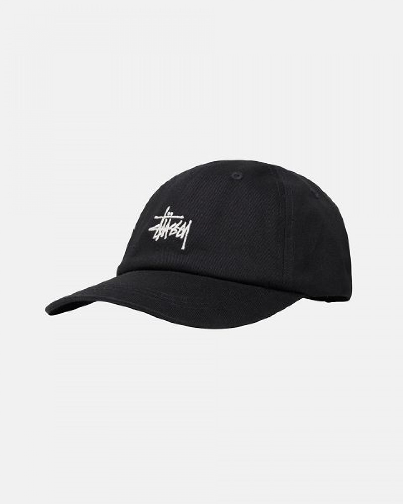 Black Stussy Low Pro Basic Stock Strapback Caps | 1256CVONT