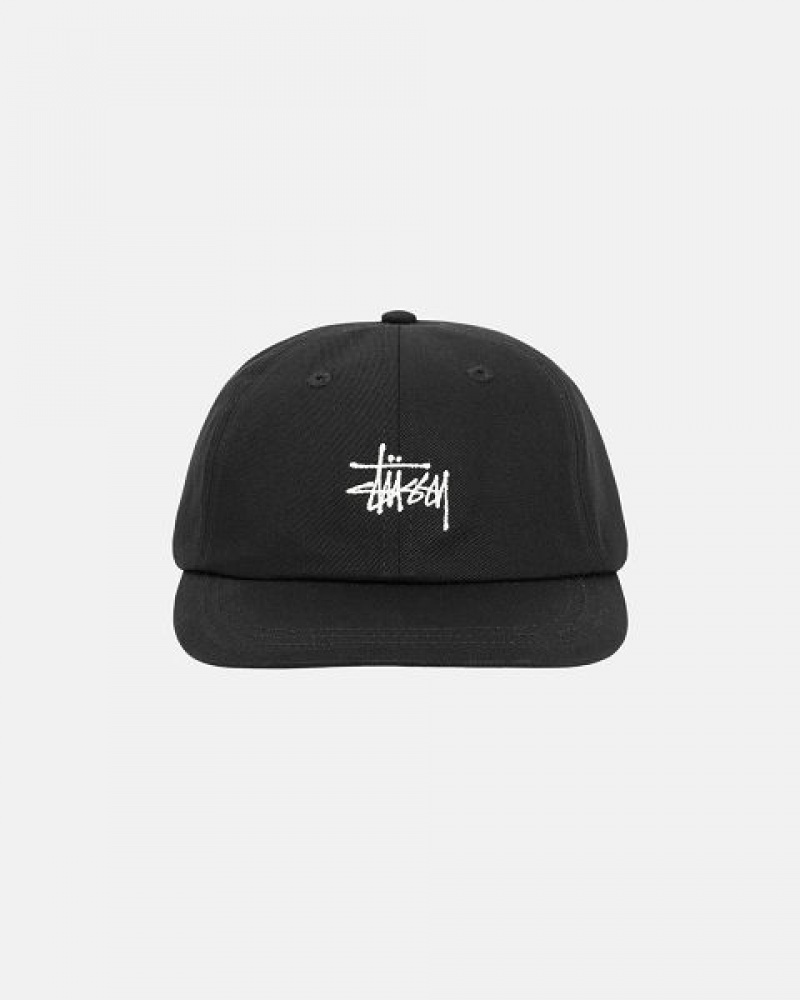 Black Stussy Low Pro Basic Stock Strapback Caps | 1256CVONT