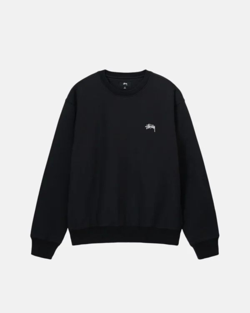 Black Stussy Overdyed Stock Logo Crew 1 Sweatshirts | 9875XDKML