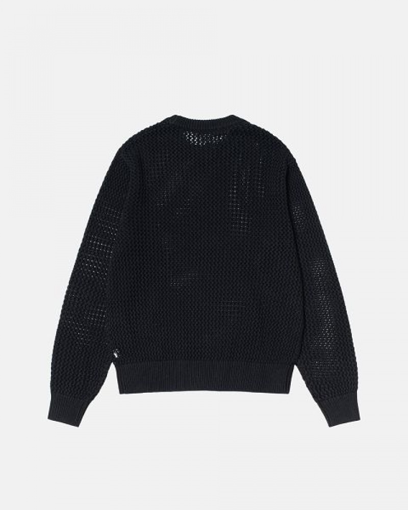 Black Stussy Pigment Dyed Loose Gauge Sweaters | 6845QSZNA