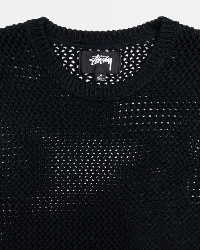 Black Stussy Pigment Dyed Loose Gauge Sweaters | 6845QSZNA