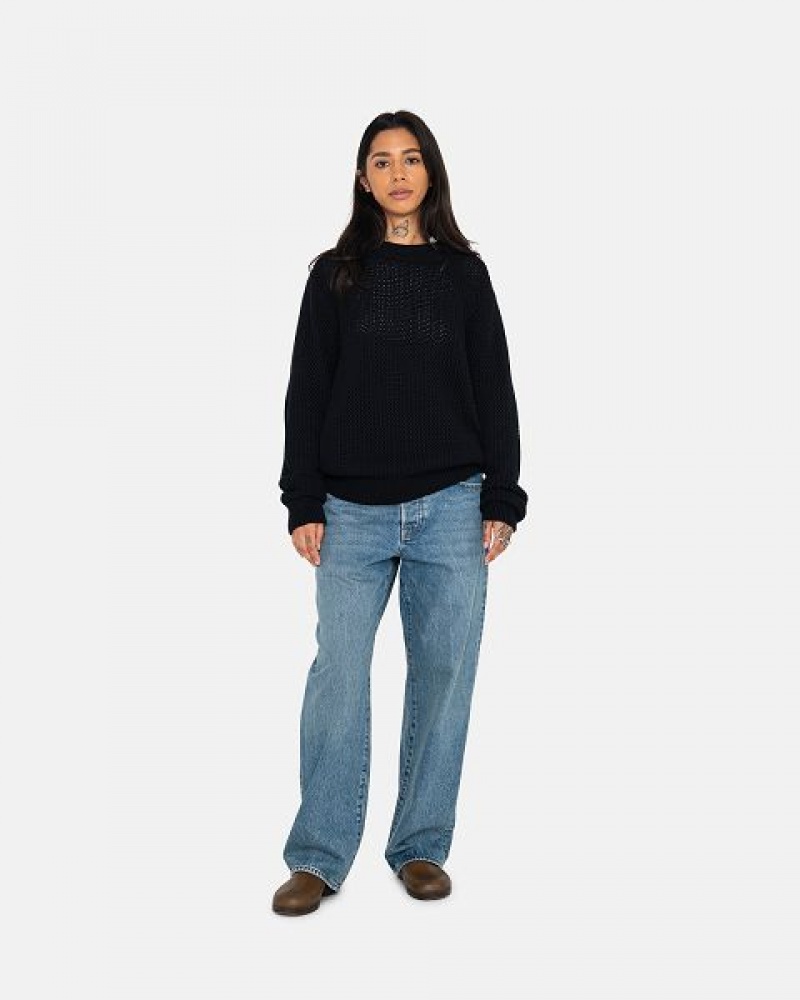 Black Stussy Pigment Dyed Loose Gauge Sweaters | 6845QSZNA