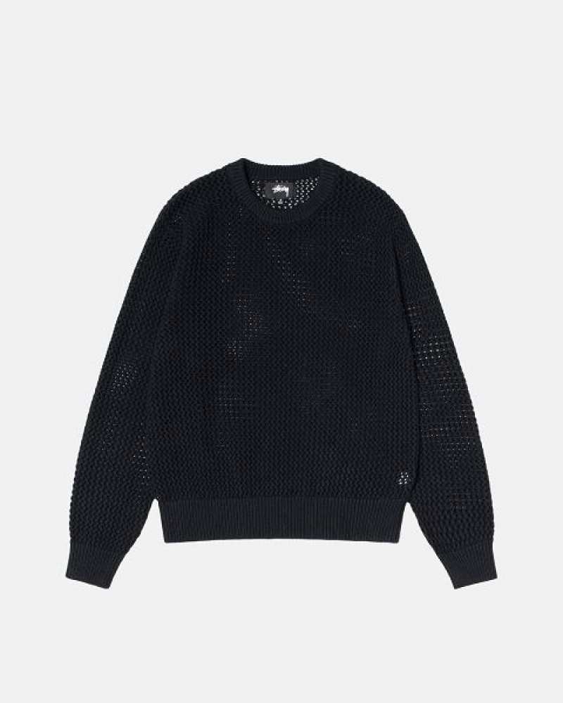 Black Stussy Pigment Dyed Loose Gauge Sweaters | 6845QSZNA