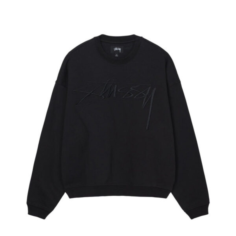 Black Stussy Relaxed Smoothstock Crew Sweatshirts | 7863DCNWF