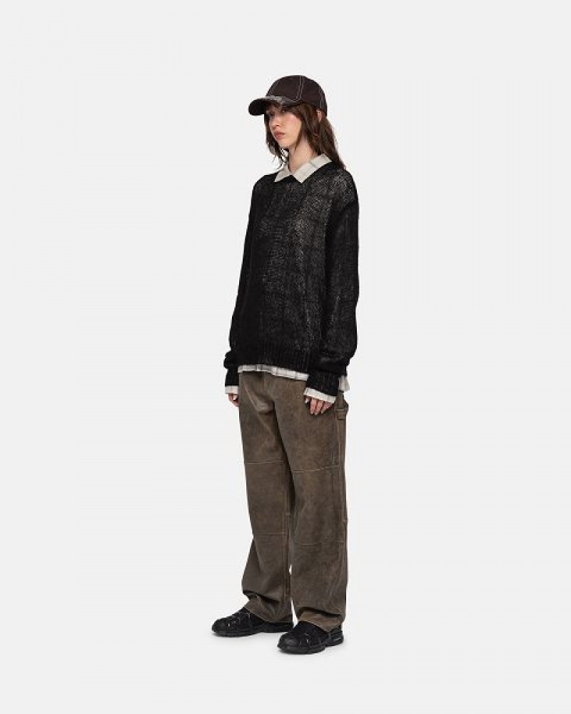 Black Stussy S Loose Knit Sweaters | 5471TPBJO