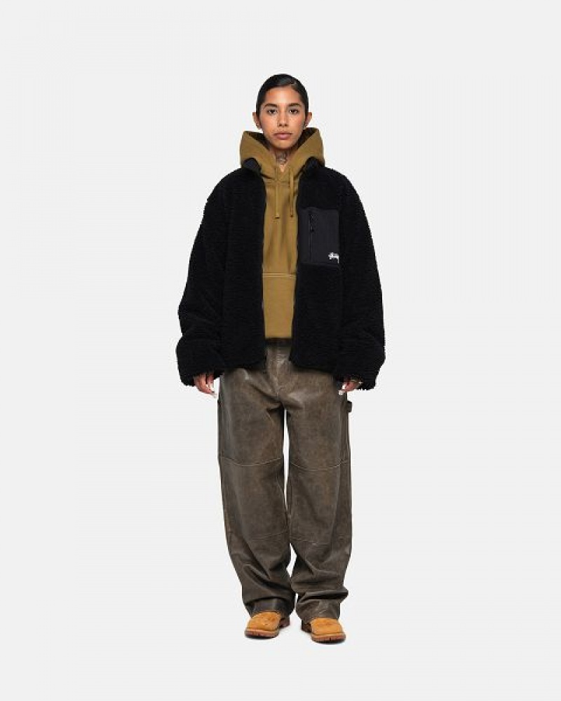 Black Stussy Sherpa Reversible Jackets | 1395PCKMJ