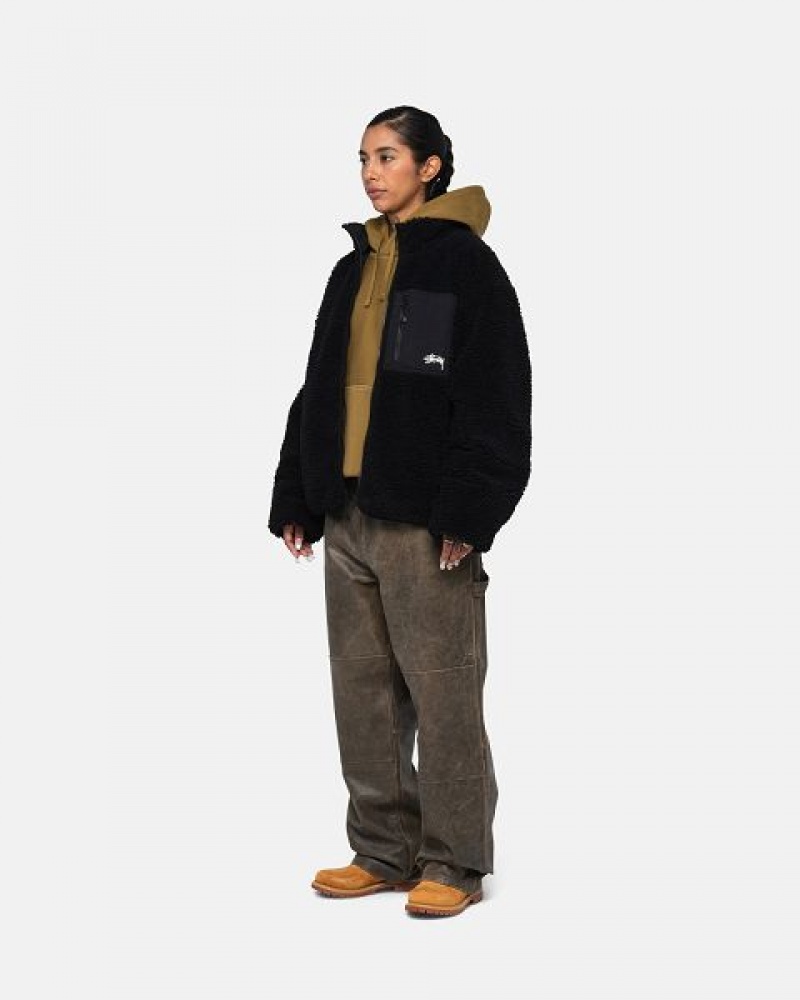 Black Stussy Sherpa Reversible Jackets | 1395PCKMJ