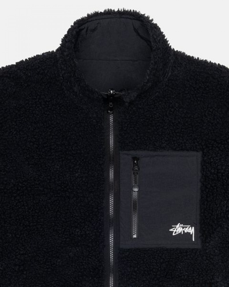 Black Stussy Sherpa Reversible Jackets | 1395PCKMJ