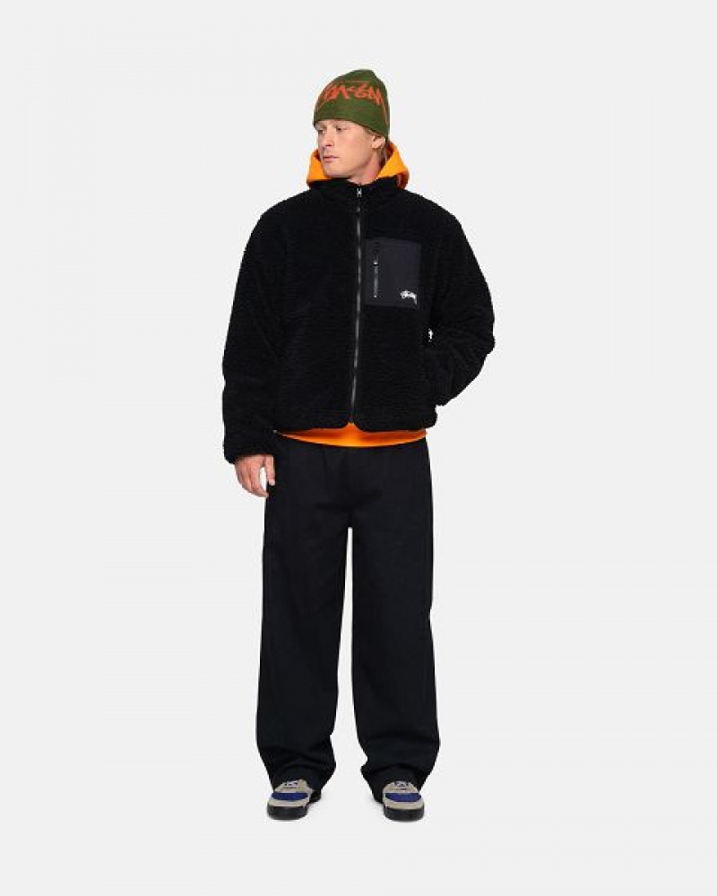 Black Stussy Sherpa Reversible Jackets | 1395PCKMJ