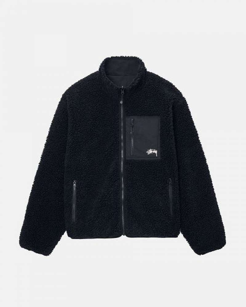 Black Stussy Sherpa Reversible Jackets | 1395PCKMJ