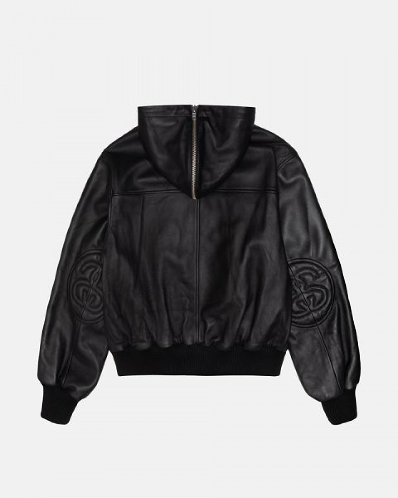 Black Stussy Ss Link Leather Bomber Jackets | 3581ENDPH