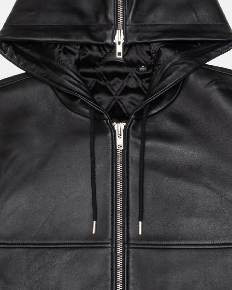 Black Stussy Ss Link Leather Bomber Jackets | 3581ENDPH