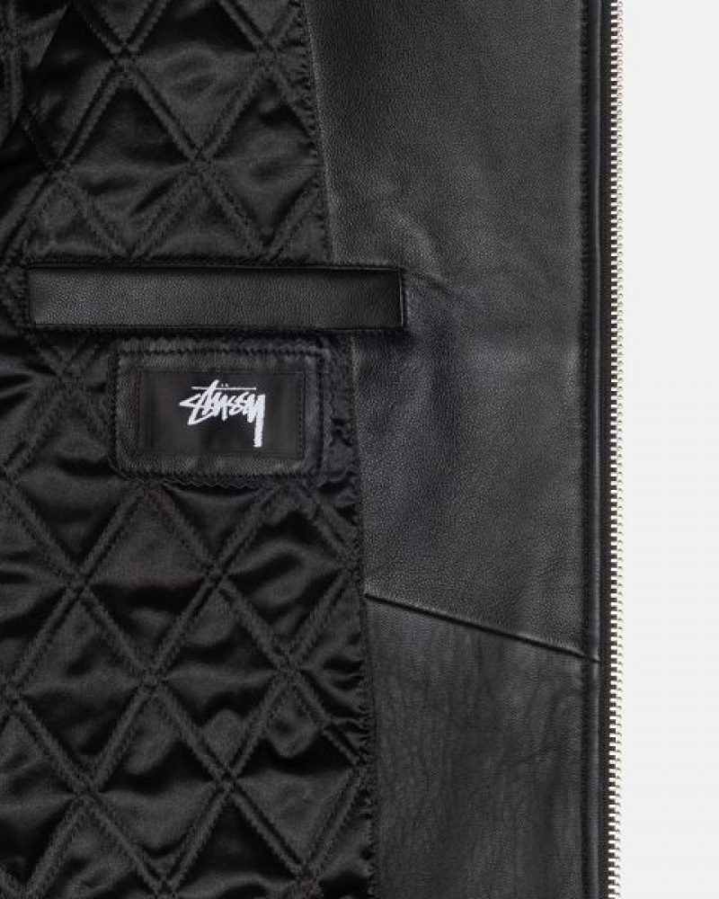 Black Stussy Ss Link Leather Bomber Jackets | 3581ENDPH