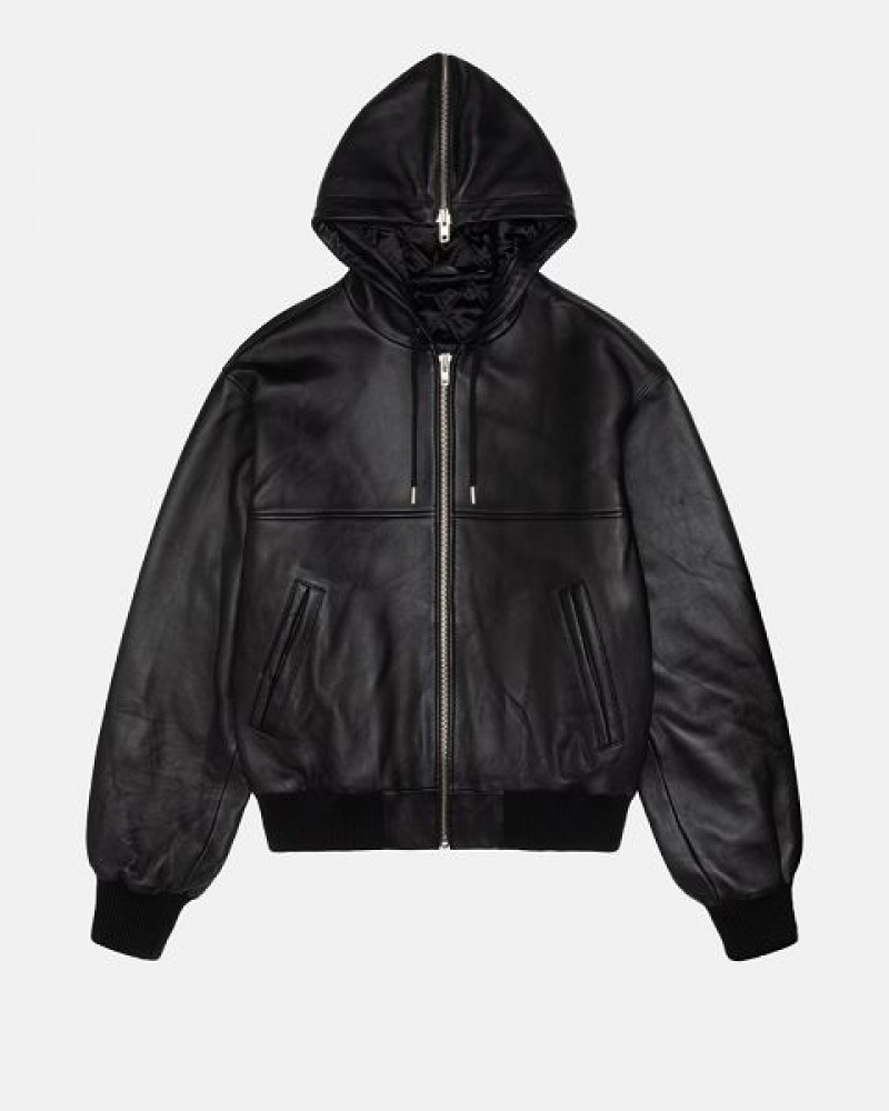 Black Stussy Ss Link Leather Bomber Jackets | 3581ENDPH