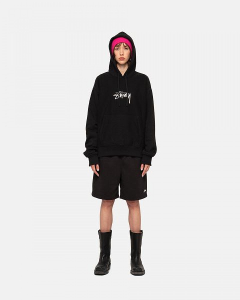 Black Stussy Stock Logo Applique Hoodie | 7914XDPUW